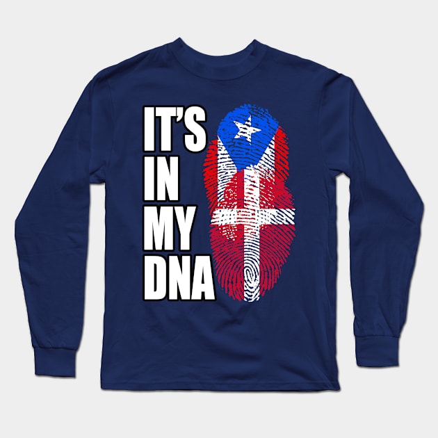 Puerto Rican And Danish DNA Flag Heritage Long Sleeve T-Shirt by Just Rep It!!